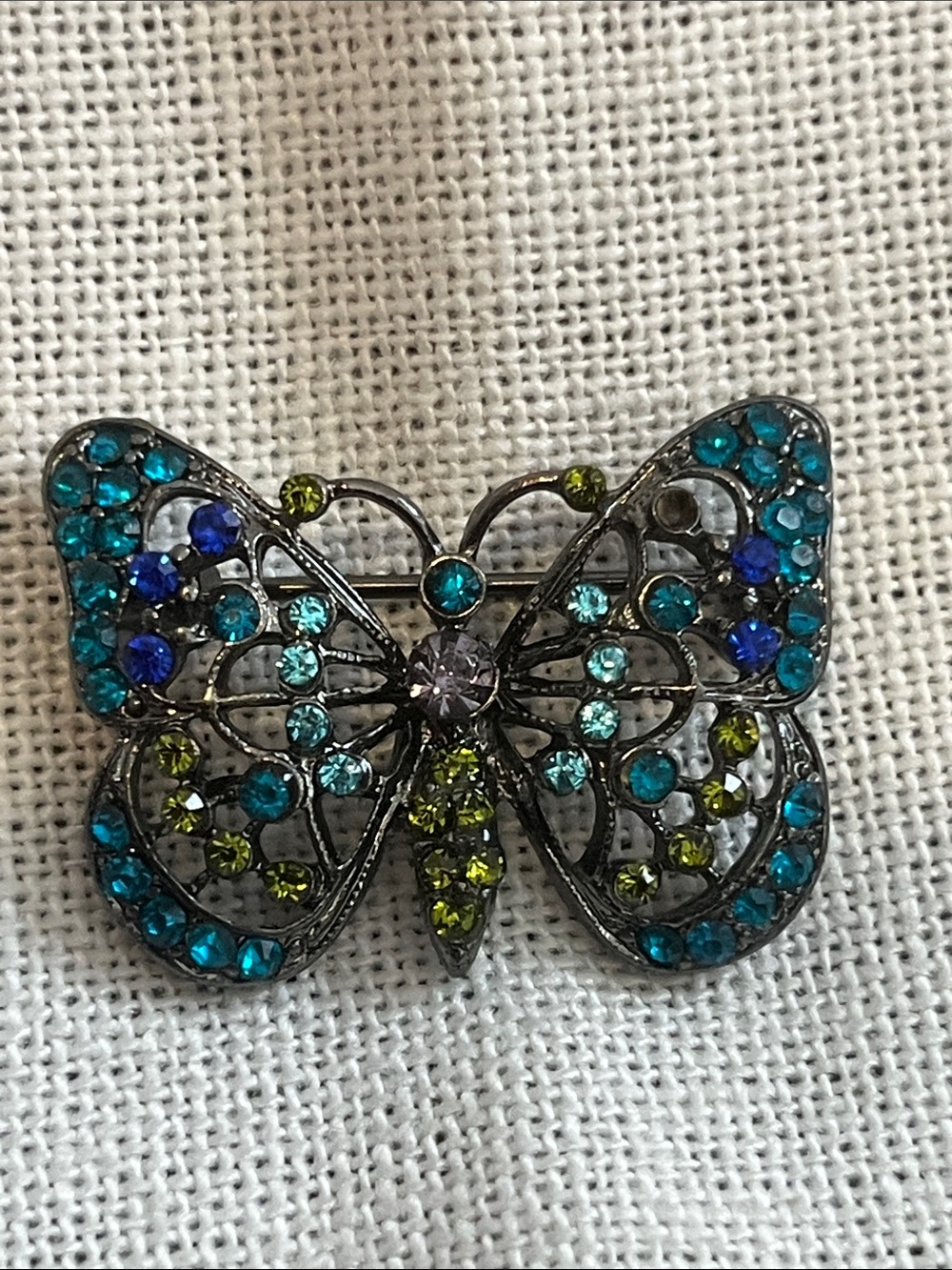 Crystal Butterfly Brooch in Teal & Lime